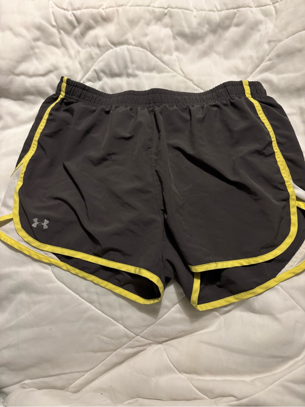 Under Armour gray Athletic Shorts with Yellow Trim